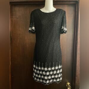 Laurence Kazar Brant Vintage 90's Black Silk Beaded Dress Gorgeous Beading